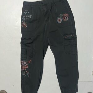 Sundance Embroidered Cargo Pants Elastic Waist Band and Elastic Pant Cuffs
